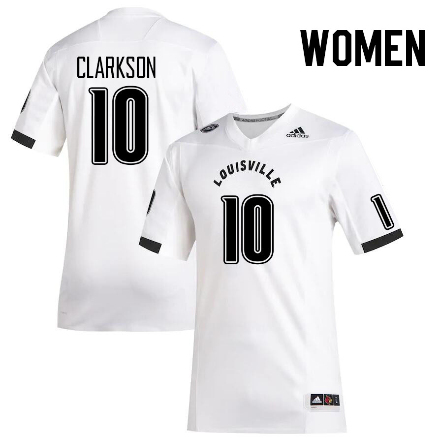 Women #10 Pierce Clarkson Louisville Cardinals College Football Jerseys Stitched Sale-White